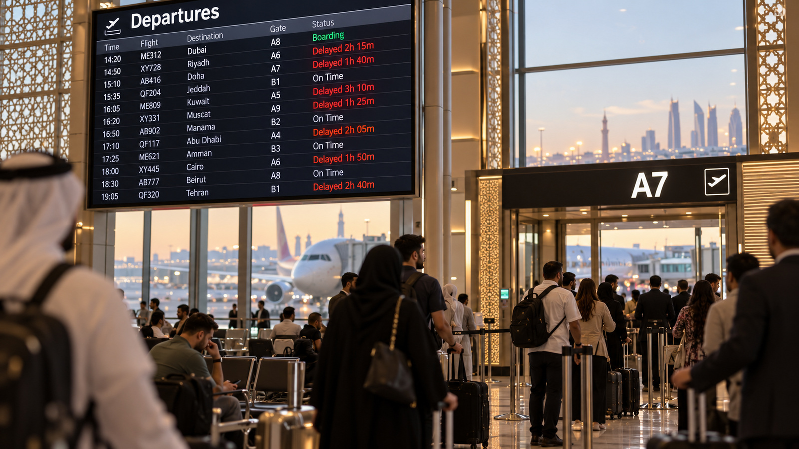 لوحة رحلات متأخرة في المطار
