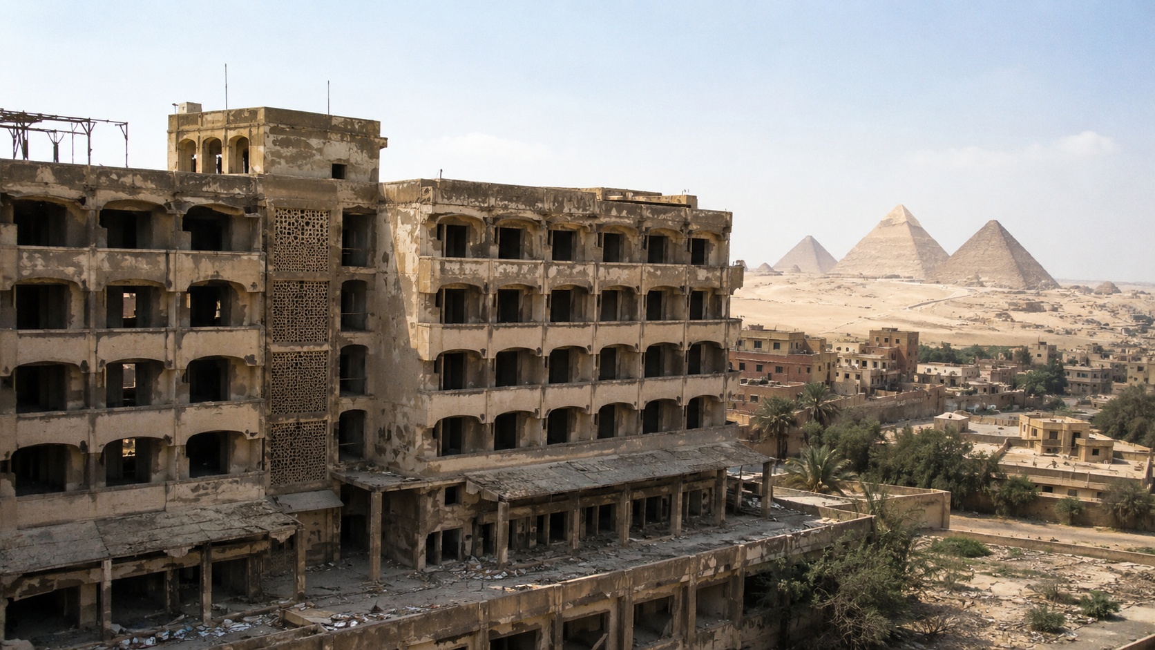مبنى فندق سياج بيراميدز المهجور في منطقة المريوطية بالجيزة