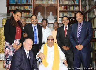Muthuvelan Karunanidhi, the Political Icon in Tamil Nadu welcomes Seychelles Minister St.Ange and his delegation to Chennai