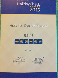 HOTEL LE DUC DE PRASLIN OF THE SEYCHELLES SINGLED OUT FOR HOLIDAYCHECK AWARDS 2016
