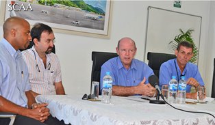 Minister Alain St Ange meets with the heads of the new Ministry of Tourism, Civil Aviation, Ports & Marine
