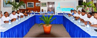 Minister Alain St Ange meets with the heads of the new Ministry of Tourism, Civil Aviation, Ports & Marine