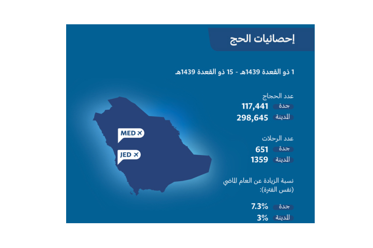 الطيران المدني: وصول 416 ألف حاج عبر مطاري جدة والمدينة المنورة