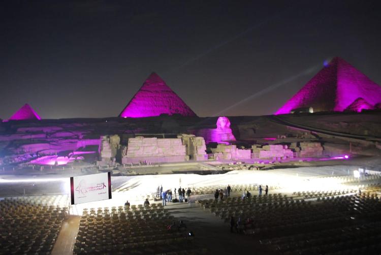 الصوت والضوء تضيء الأهرامات وأبو الهول باللون الإرجوانى  إحتفالاً  اليوم العالمى للطفل المبتسر