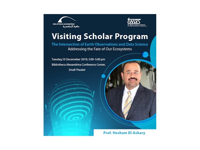 هشام العسكري يناقش مراقبة الأرض وعلوم البيانات لمعالجة مصير النظم البيئية بمكتبة الإسكندرية